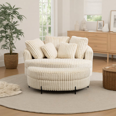 Fauteuil demi-tonneau en fausse fourrure avec repose-pieds l 60 po