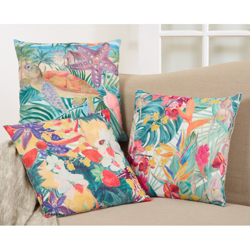 Tropical Floral Multicolor Polyester 18" Square Pillow