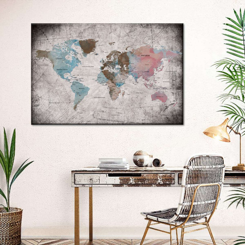Carte du monde éducatif III sur toile, H 16 po x l 24 po x P 1,25 po