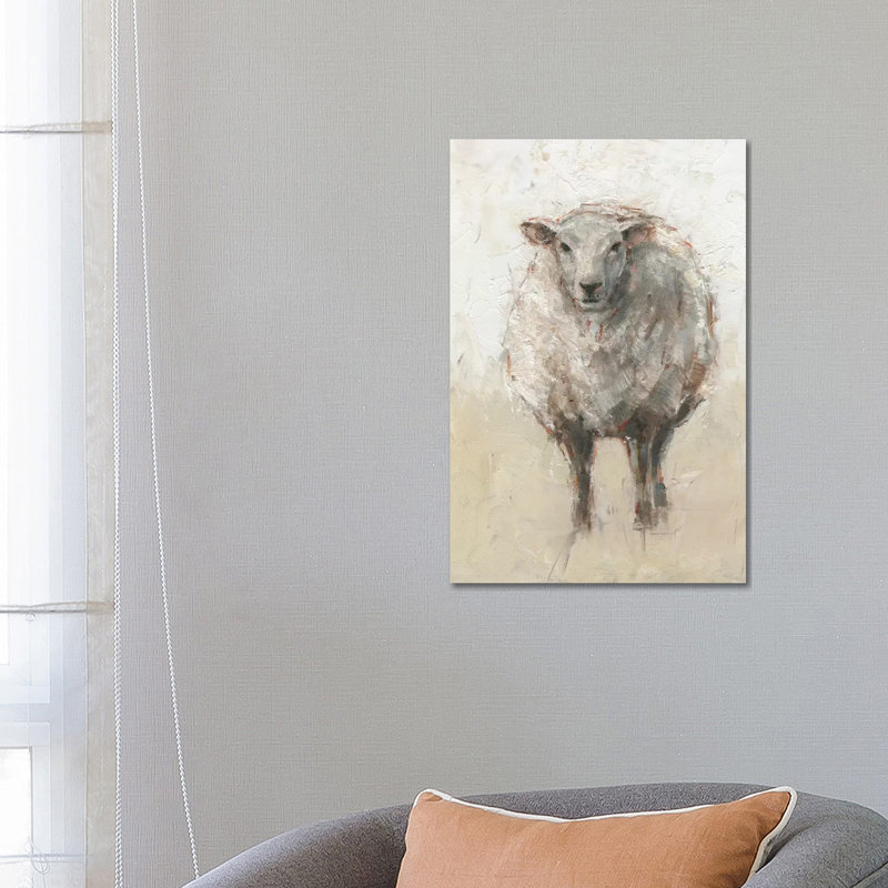 « Fluffy Sheep I » par Ethan Harper, reproduction d’art, Pas de tapis, H 26 po x l 18 po x P 1,5 po, Toile tendue