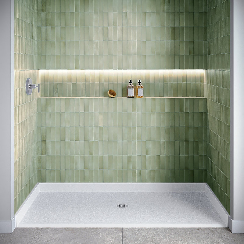 72 in. x 36 in. ADA Compliant Alcove Acrylic Shower Base in Glossy White With Center Drain, Drain Included, Glossy White