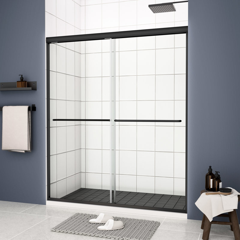 Bypass Shower Door, 50 - 54"X70", 1/4" Tempered Glass, Matte Black, Stainless Steel Handle, Explode Film, Leak-, Simple Installation Matt Glass With Nano Treatment, Leak, Easy