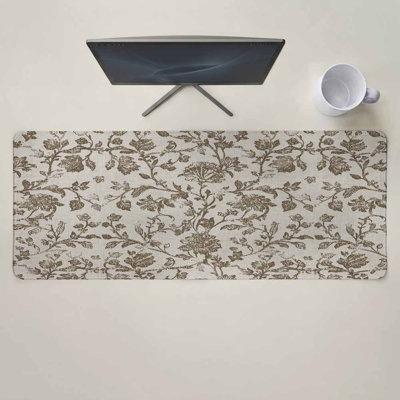 Farmhouse Brown Mouse Pad Gaming Desk Mat for Keyboard and Mouse, Vintage Flower Leaf Botanical Plant Large Mouse Pad with Non-Slip Base, Decorative Mousepad for Game Office Home, 15.7 x 35.54 inComes with a pure white mug