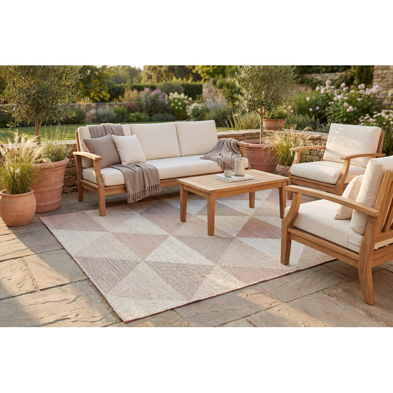 Tapis intérieur/extérieur crème/orange Mori, Rectangle 3 pi 11 po x 5 pi 7 po