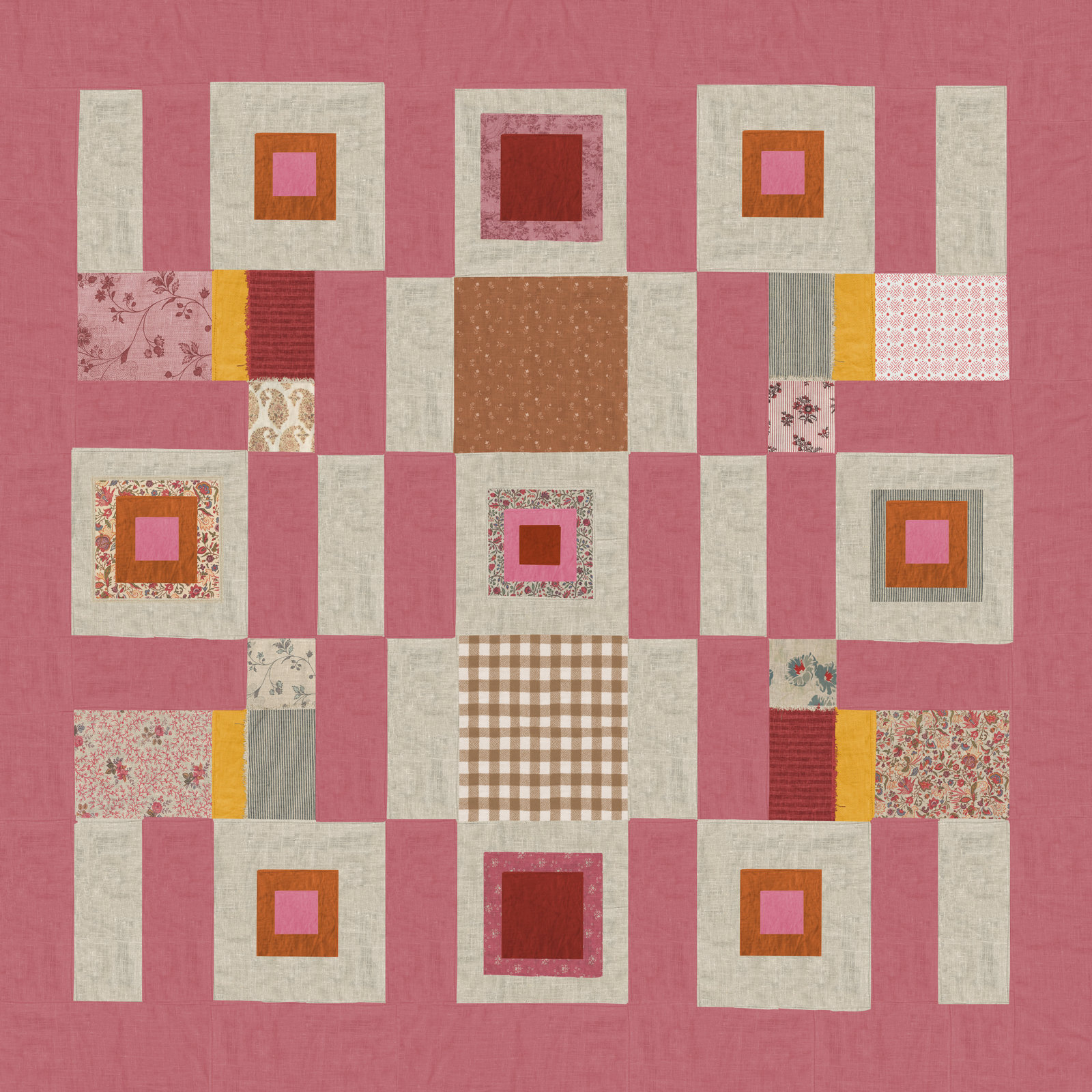 Pink Cottage Quilt, Yes, 12" H x 12" W x 0.75" D, Black Framed Paper