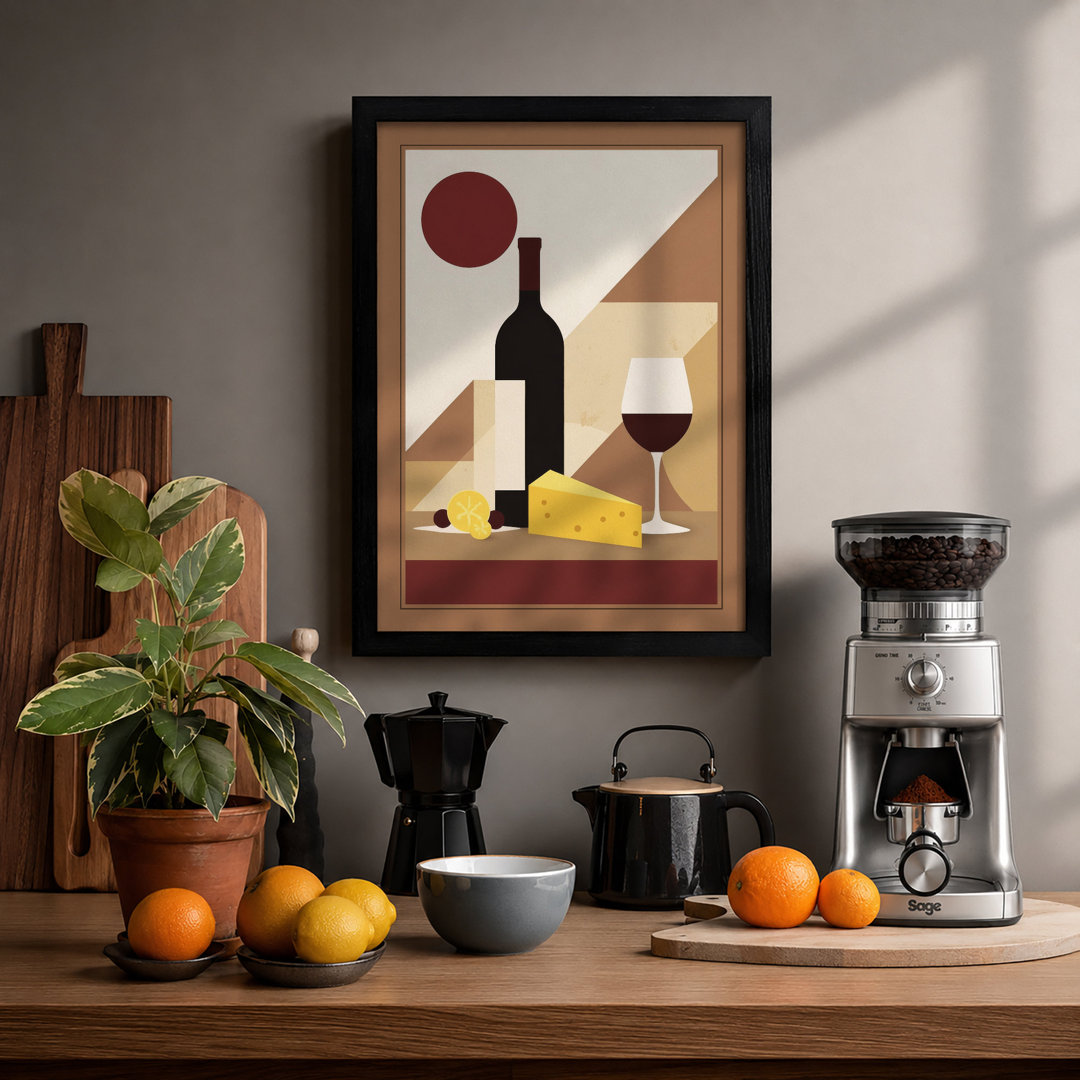 Wine and Cheese Still Life Art Deco - Framed Print