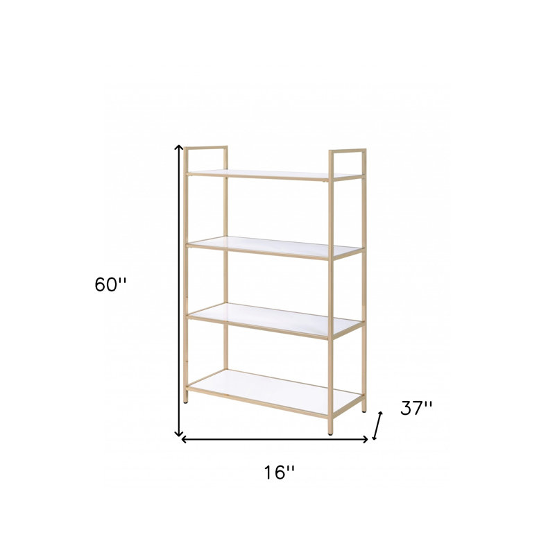 60" Gold And White Metal Four Tier Bookcase