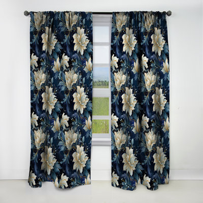 Astral Blue White Damask Radiance III - Damask Curtain - Velvet Blackout Damask Curtain - 1 Panels
