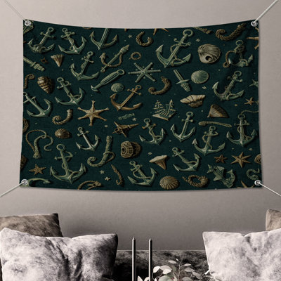 Tapisserie «Nautical Anchors Shells» - Décoration murale nautique