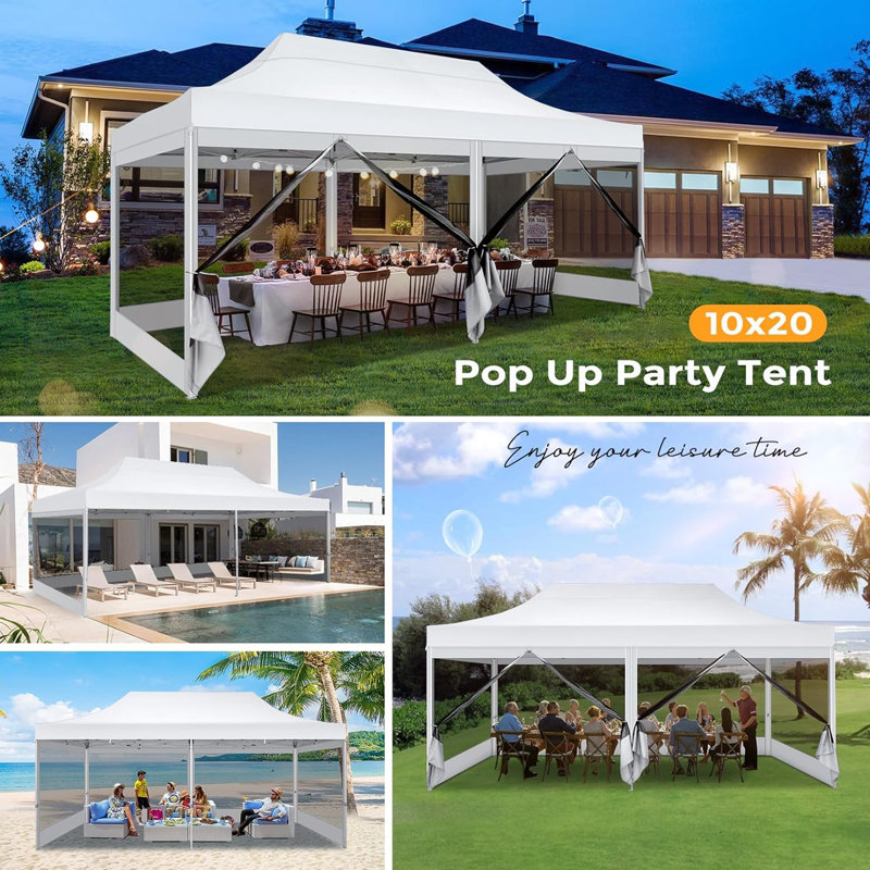 10x20 Canopy Tent, Heavy Duty Pop up Canopy with Sidewalls, Waterproof Easy Setup Canopy with Mosquito Netting, Outdoor Instant Screen Tents for Parties, Wedding, Backyard with Carry Bag