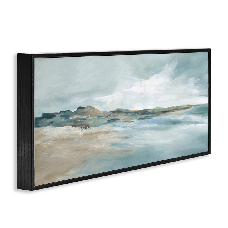 Scène de plage dégradée bleue, giclée, design par Carol Robinson, H 10 po x l 24 po, Giclée encadrée noir minuit