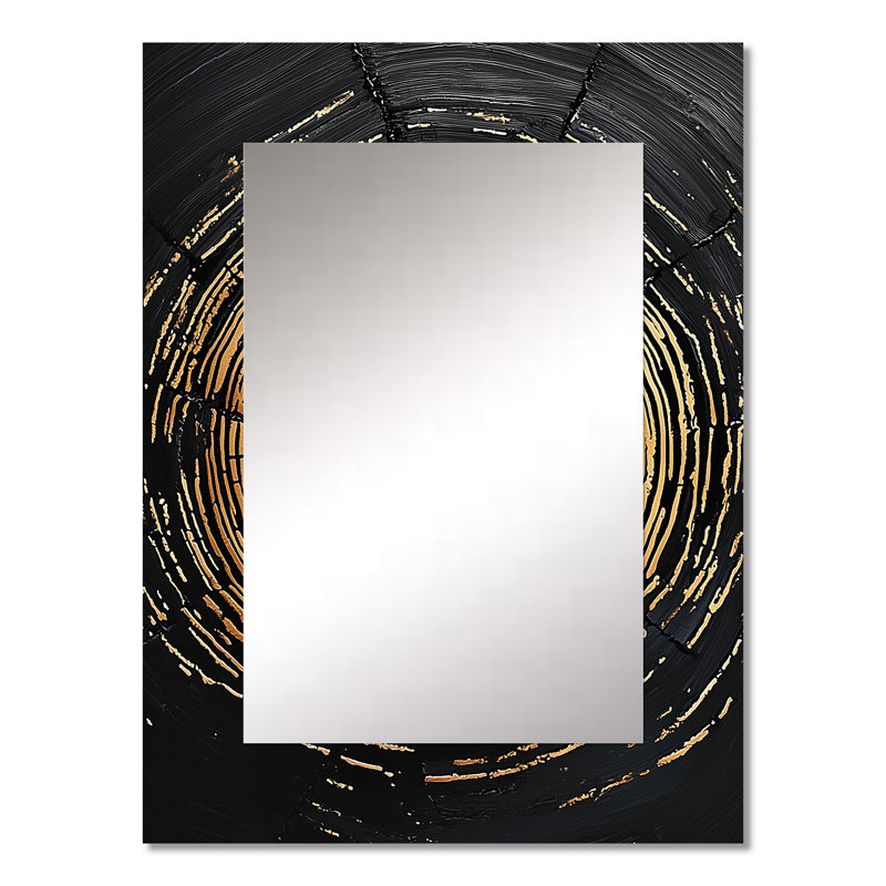 Golden Dark Wood Slide Roots Of Serenity III - Trees Mirror, Traditional Decorative Wall Mirror, Printed Metal Art, 32" x 24"