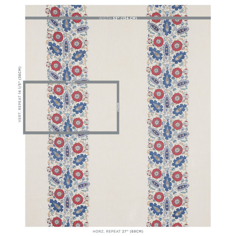 Tissu de broderie Anatolia, Bleu/rouge
