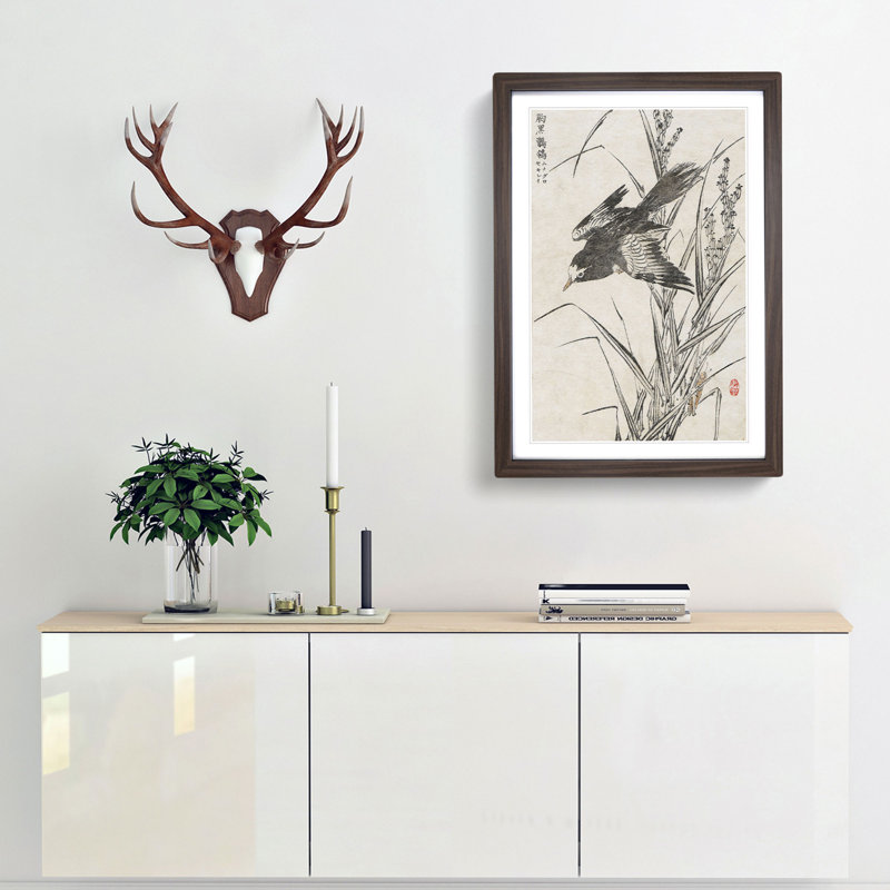 Flying Bird by Kono Bairei - Framed Print, Walnut Framed, 48cm H x 36cm W x 2cm D