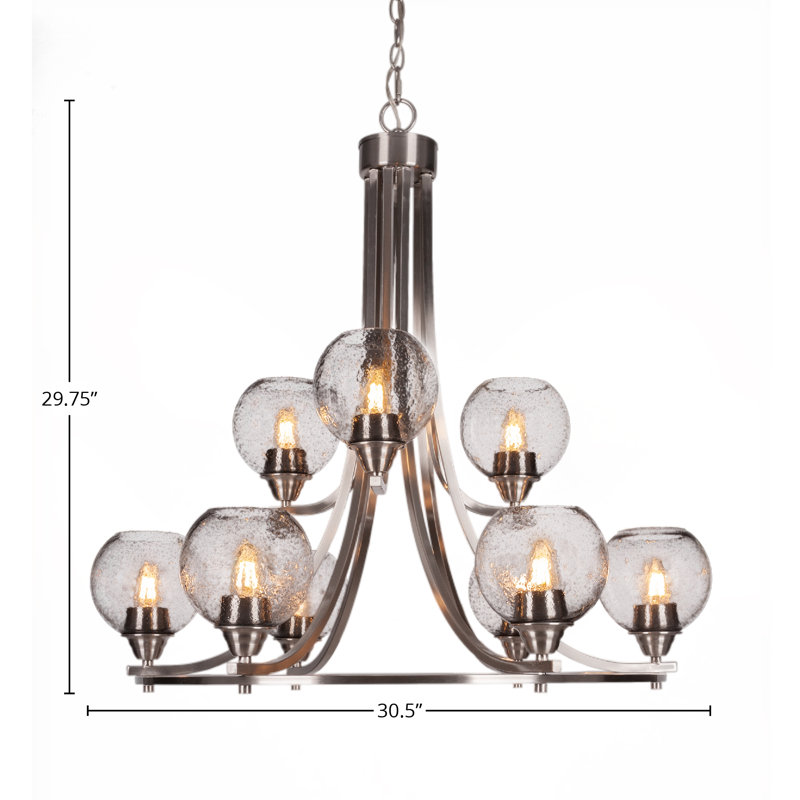 Lustre 9 lumières, H 29,75 po x l 30,5 po x P 30,5 po, Noir, Nickel brossé