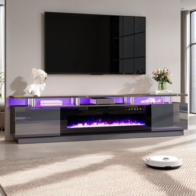 Bhhatu 2 Tier High Gloss TV Stand with Electric Fireplace Included