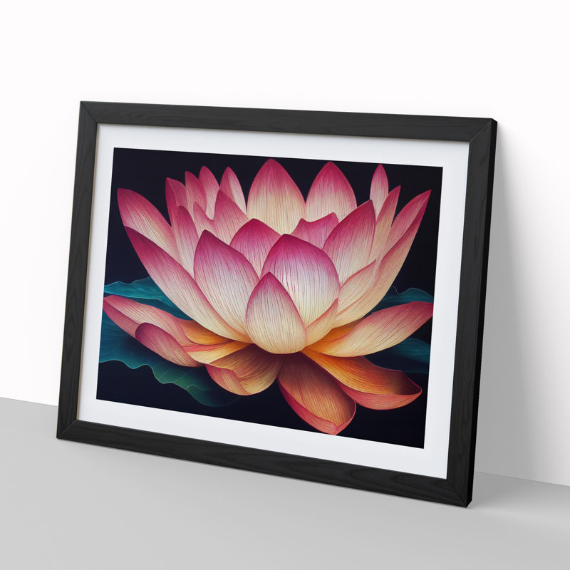 Sumptuous Lotus Flower - Single Picture Frame Painting, 46cm H x 64cm W x 2cm D, Black