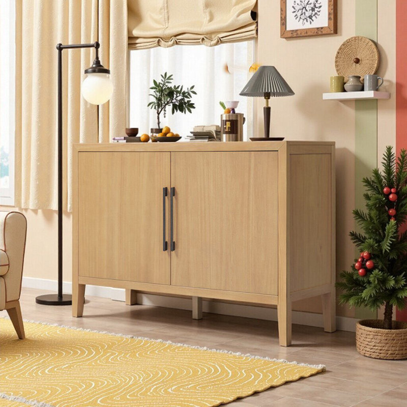 47.25-Inch Sideboard With Pine Veneer, Double Doors, Adjustable Feet, 200lbs Weight Capacity, Natural