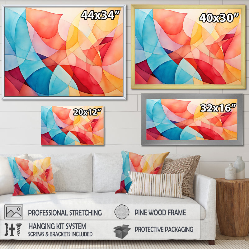 Mid-Century Pastel Color Collages II - art mural géométrique, Cadre d'angle fermé noir, H 30 po x l 40 po x P 1,5 po