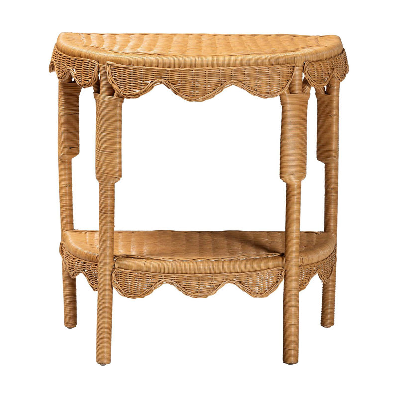 Console bohémienne en demi-lune en rotin