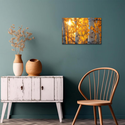 Abisali, feuilles d'or d'automne, reproduction de peinture pour salon, décoration murale, forêt de bouleaux, affiche d'art sur toile pour la chambre à coucher, décoration de bureau prête à être suspendue, 12 po x 16 po