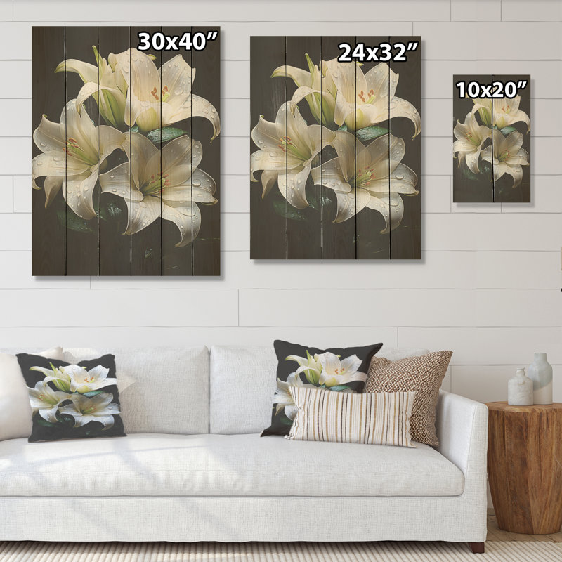 Perle pureté fleur nature morte - panneau de fleurs en bois sur bois de pin naturel, H 20 po x l 10 po
