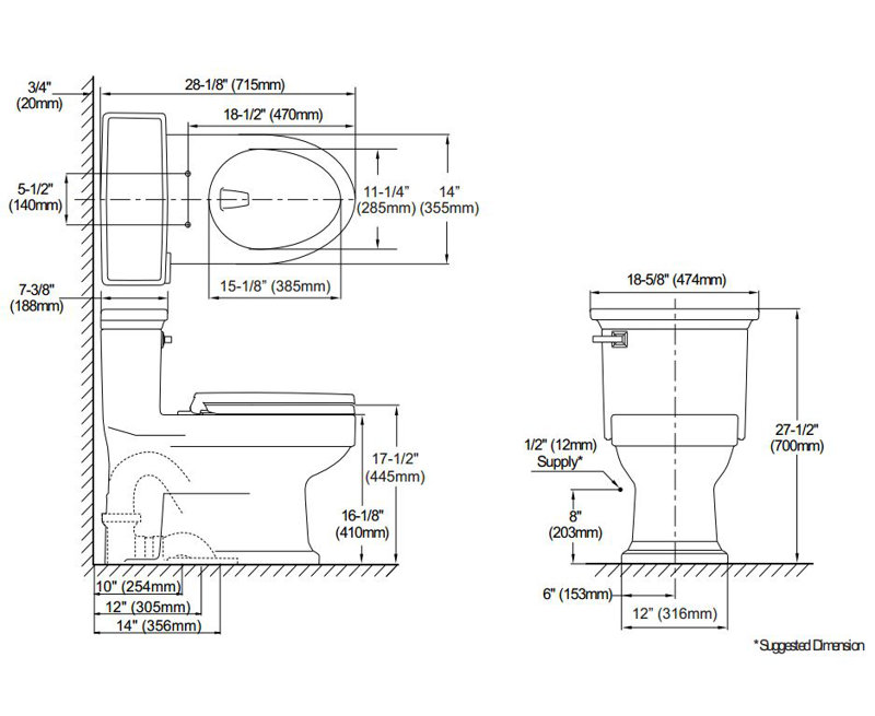 Toilette allongée une pièce à jupe universelle 1,28 GPF TOTO® Eco Lloyd®, blanc colonial, Blanc colonial