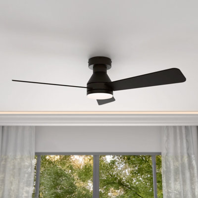 Aero 42in 3-Blade Smart Flush Mount Fan 2700K-6000K CCT Tunable Range LED Light Kit with Remote Control and Black Hardware with Reversible Blades Weathered Wood or Black Works With iOS or Android App