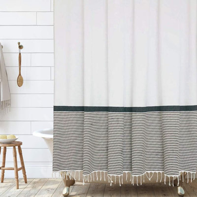 Rideau de douche simple à rayures 100% coton Makson