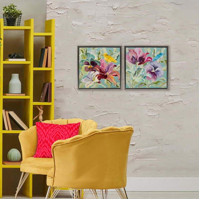 Ensemble de 2 cadres flottants Lyrical Garden Canaries, design par Lanie Loreth, H 18 po x l 18 po