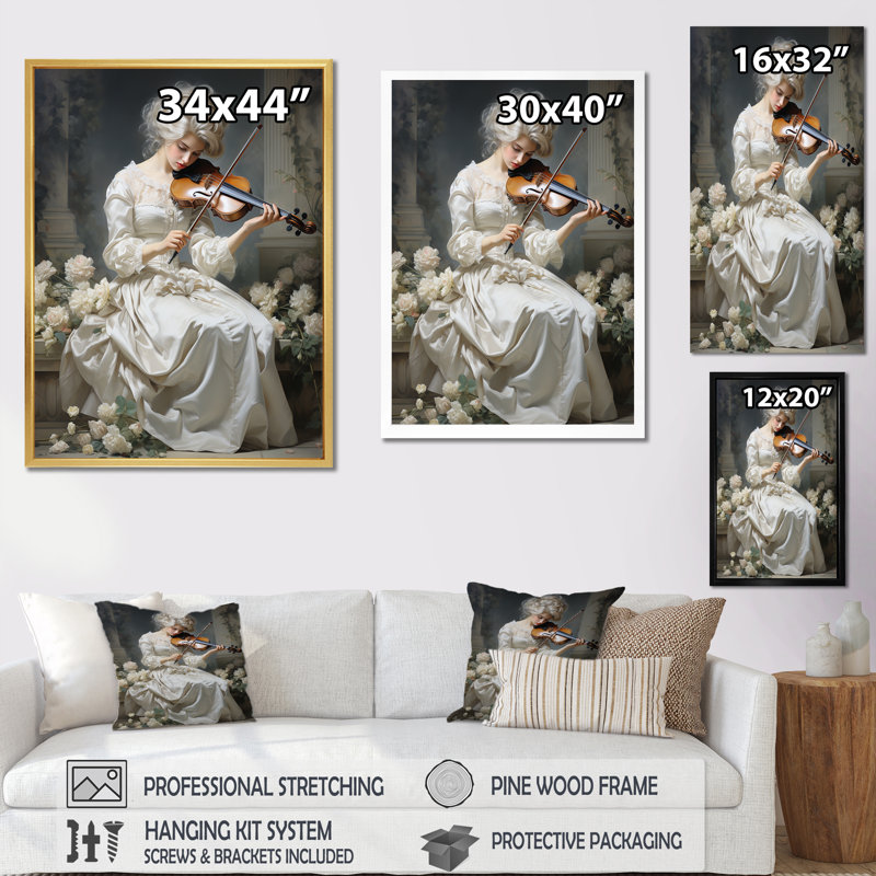 Sonate classique aux nuances délicates d'ivoire, Toile avec cadre flottant or, H 44 po x l 34 po x P 1,5 po