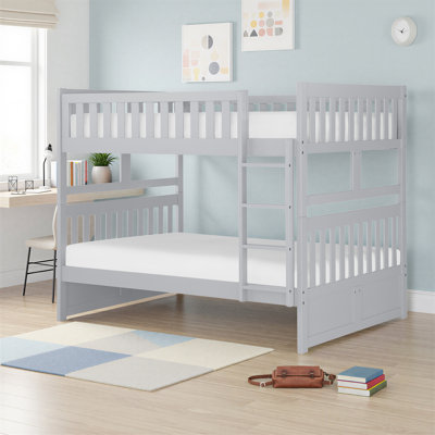 Koraima Transitional Wood Full over Full Bunk Bed with Protective Guard Rails, Integrated Ladder & Reinforced Support Slats