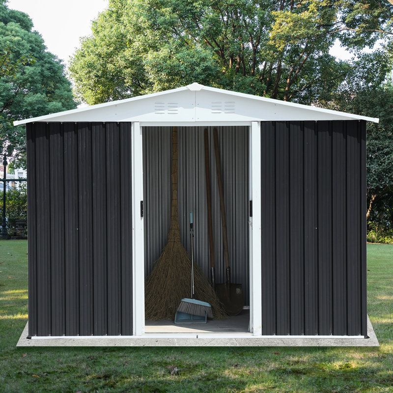 Remise d'extérieur en métal 8 pi x 6 pi avec fonction rouille - résistance aux termites de jardin grise, Gris