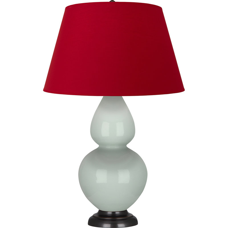 Lampe de table double gourde en céramique, Blanc cassé, Céladon glacé / bronze, Bronze
