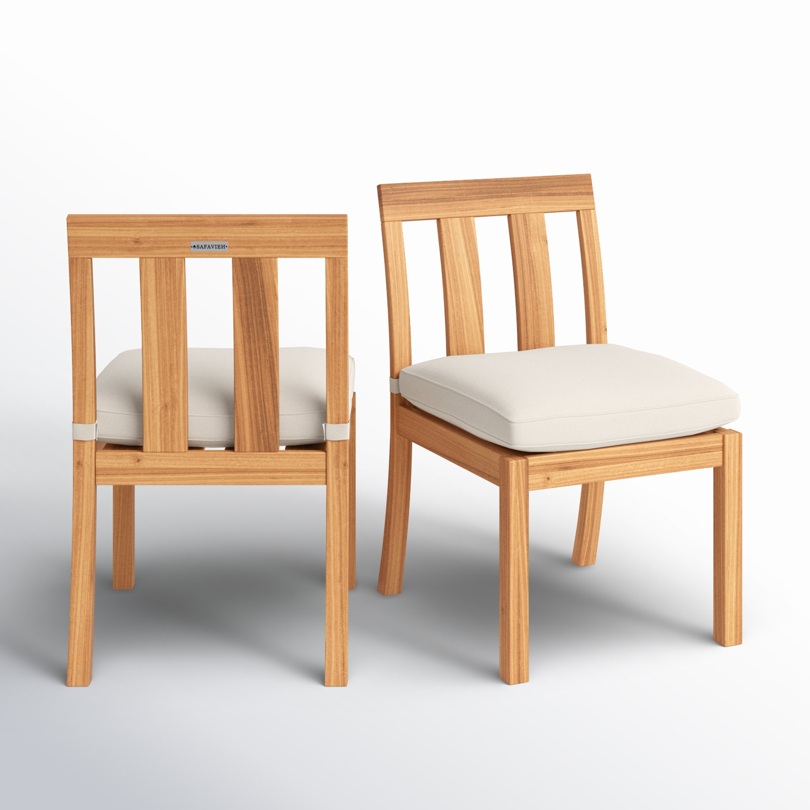 Melrose Teak Wood Premium All-Weather Wicker Outdoor Dining Side Chair with Cushion, Beige