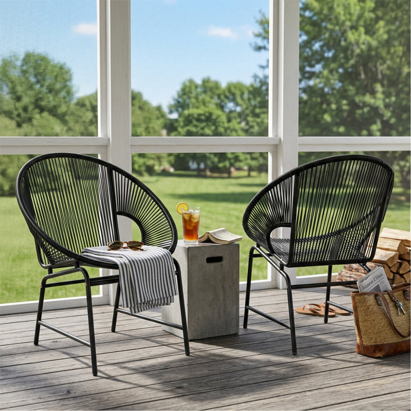 Chaise d'extérieur en osier de patio, rotin PE sarcelle et structure en fer, ensemble de 2