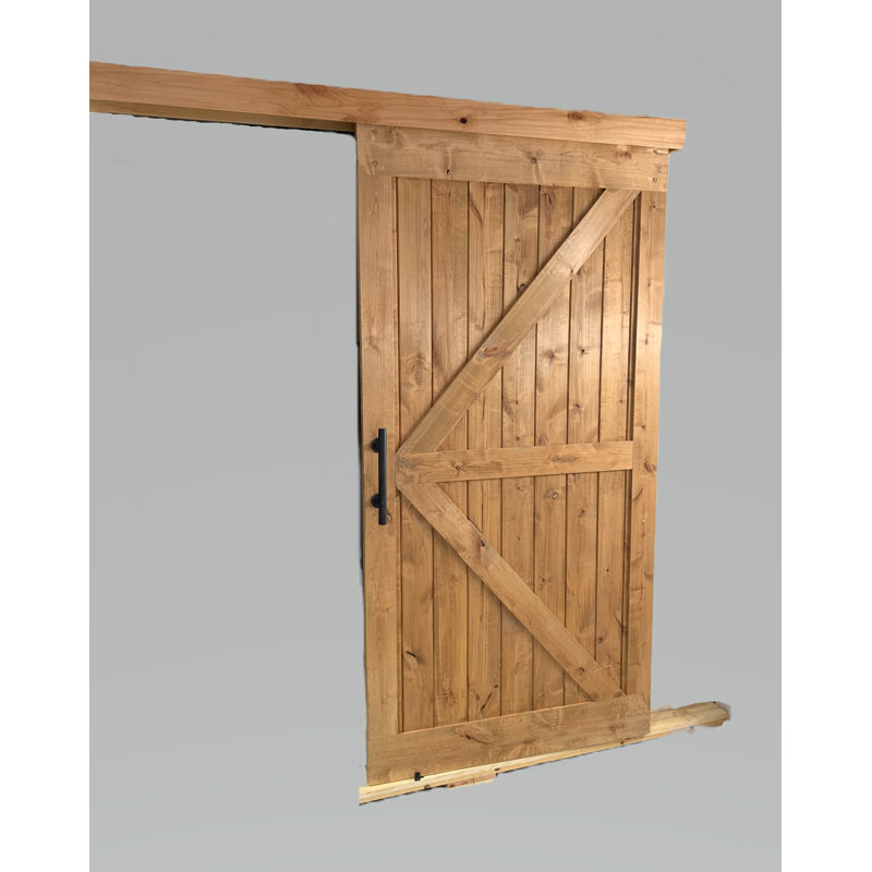 Porte de grange en bois d'aulne avec ensemble de quincaillerie coulissante en bois, 36 po x 84 po
