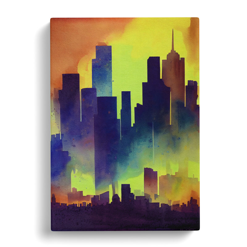 Colourful City Skyline No.4 - Painting, No Matte, 50cm H x 35cm W x 3cm D, Wrapped Canvas