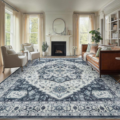 Rug, Washable Low-Profile  Area Rug With Non-Slip Backing & Durable Edge Binding, Vintage  Rugs For Living Room, Bedroom