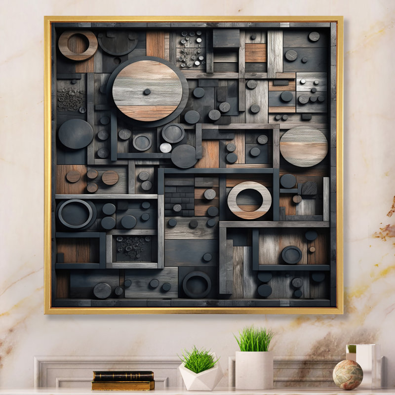 Cubic Geometric Dreams IV, Cadre flottant doré, H 30 po x l 30 po x P 1 po