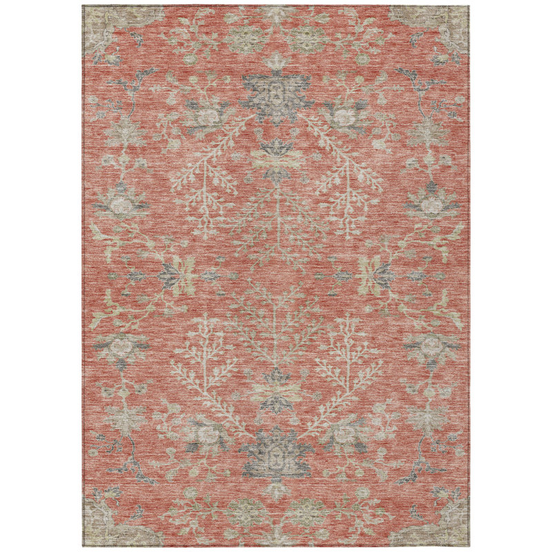 Tapis extérieur lavable à motif floral gris anthracite et gris 9 'X 12'