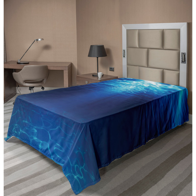 Ambesonne Ocean Top Flat Sheet Sandy Seabed Sea Scene Navy Blue Aqua_15012, Twin Flat Sheet