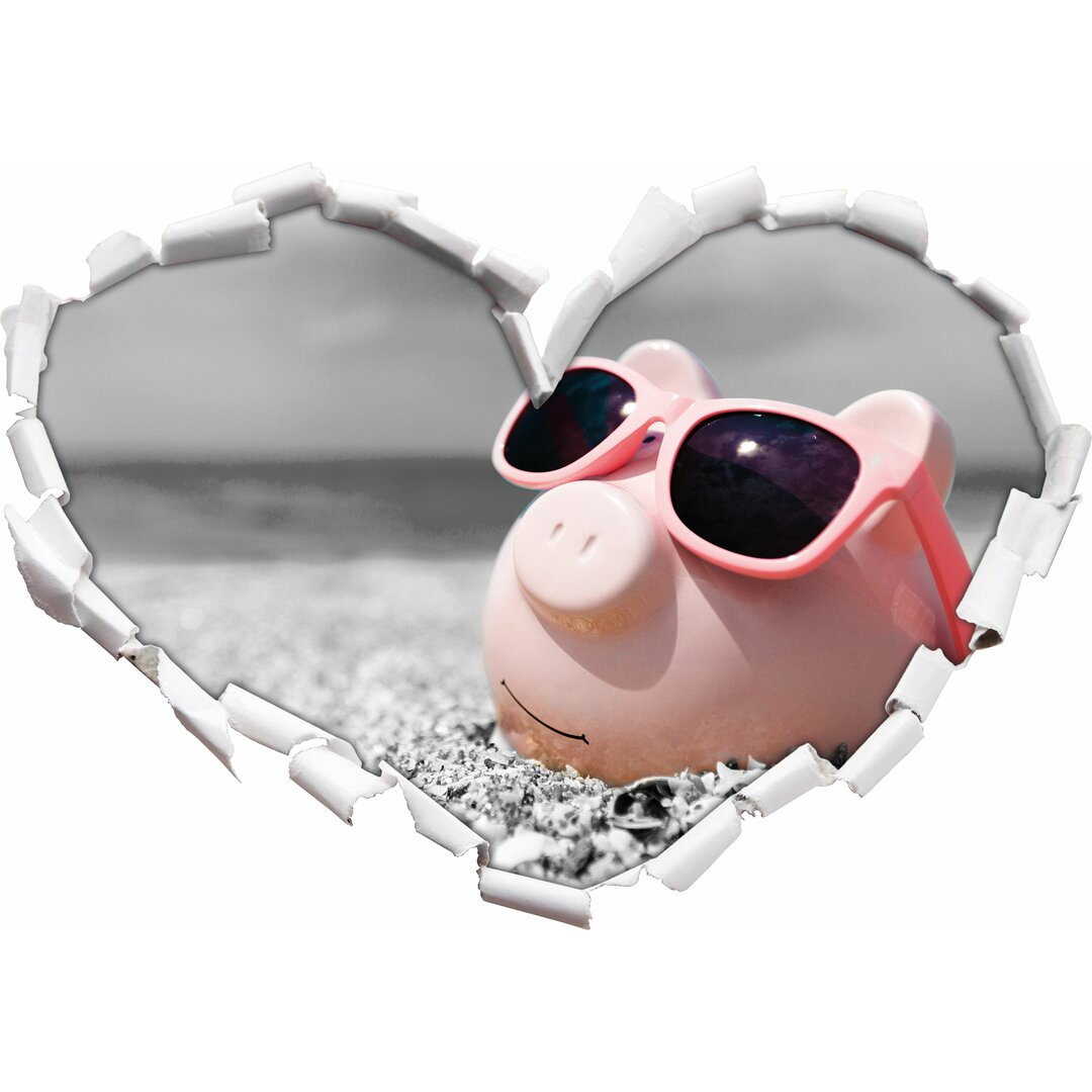 Wandtattoo Cooles Sparschwein mit Sonnenbrille am Strand