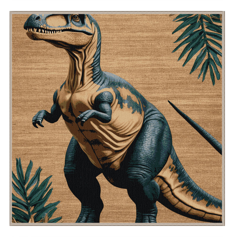 Tapis brun dinosaures lavable à la machine, Carré 8 pi