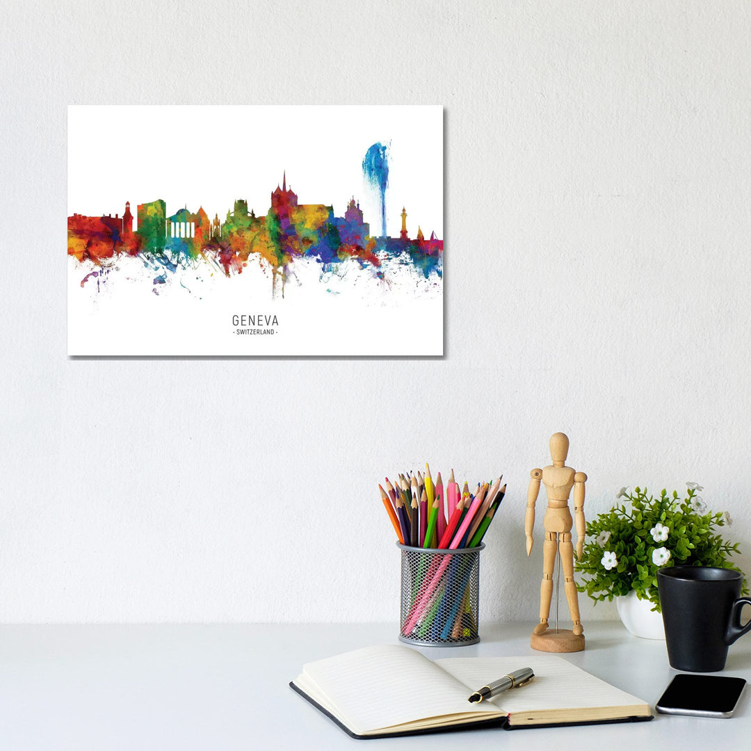 Geneva Switzerland Skyline by Michael Tompsett - Wrapped Canvas Painting