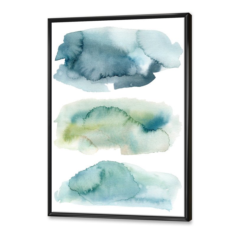 «Blue and Green Clouds I», peinture sur toile à cadre flottant, Toile avec cadre noir, H 32 po x l 24 po x P 1 po