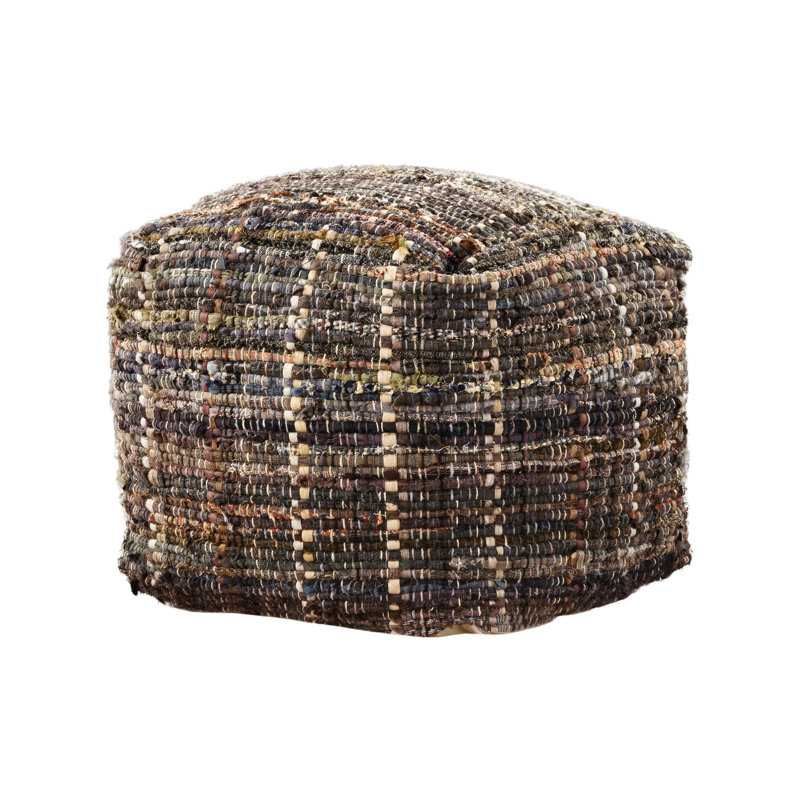 Multicolor Braided Design Handcrafted Fabric Pouf,Eco-Friendly Pouf, Recycled Denim Pouf, Brown