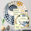 Graphique circulaire géométrique en jaune et bleu IV - Miroir décoratif à cercles concentriques-101226010