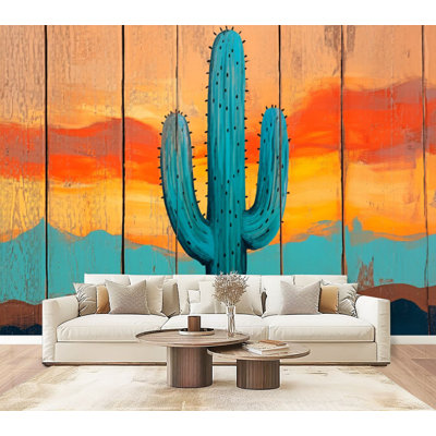Papier peint auto-adhésif Cactus Saguaro, art du Sud-Ouest, Arizona