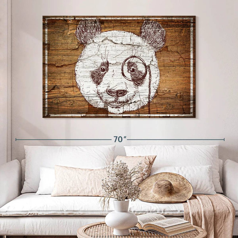 Brampt Panda On Wood, 34" H x 51" W